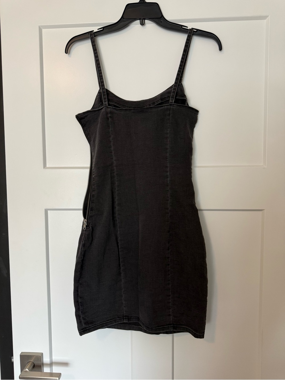 H&M Black Denim Mini Slip Dress with Side Zip Detail